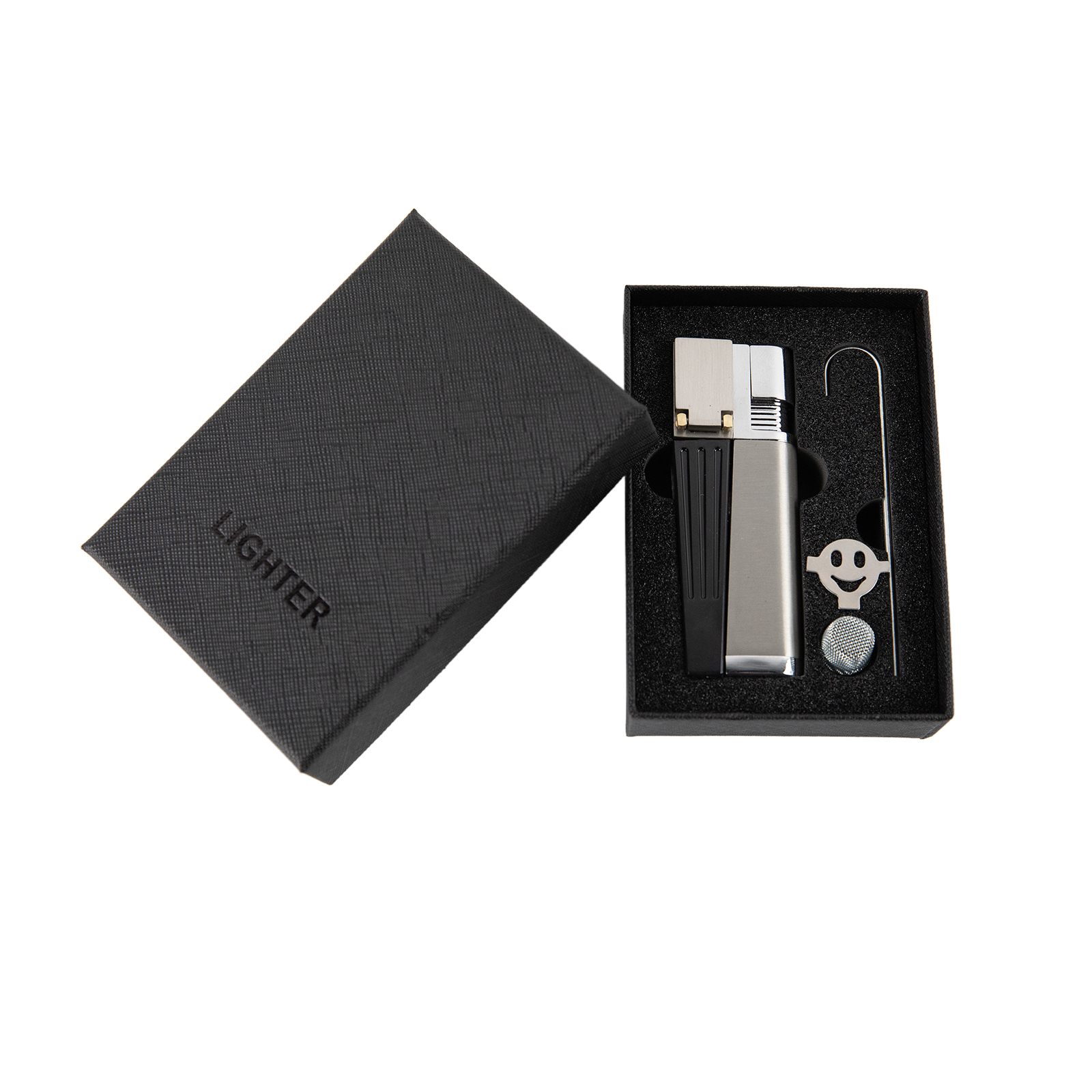 Pipe lighter, refillable lighter, 2-in-1 folding lighter, adjustable flame and refillable lighter, with gift box containing refilling aid (butane not included)