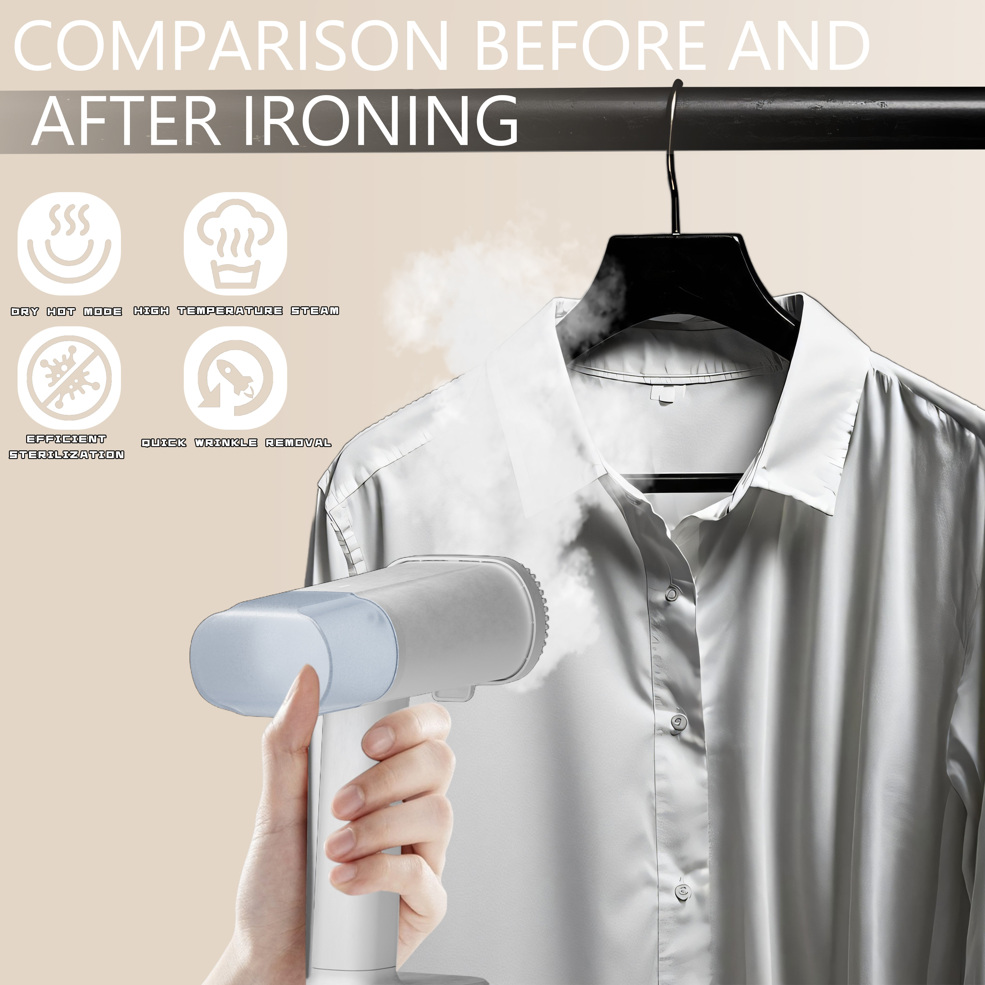 Powerful clothing steamer with brush head, fast heating, handheld, equipped with steam setting, portable travel steam iron, suitable for removing wrinkles, safe for all fabrics.