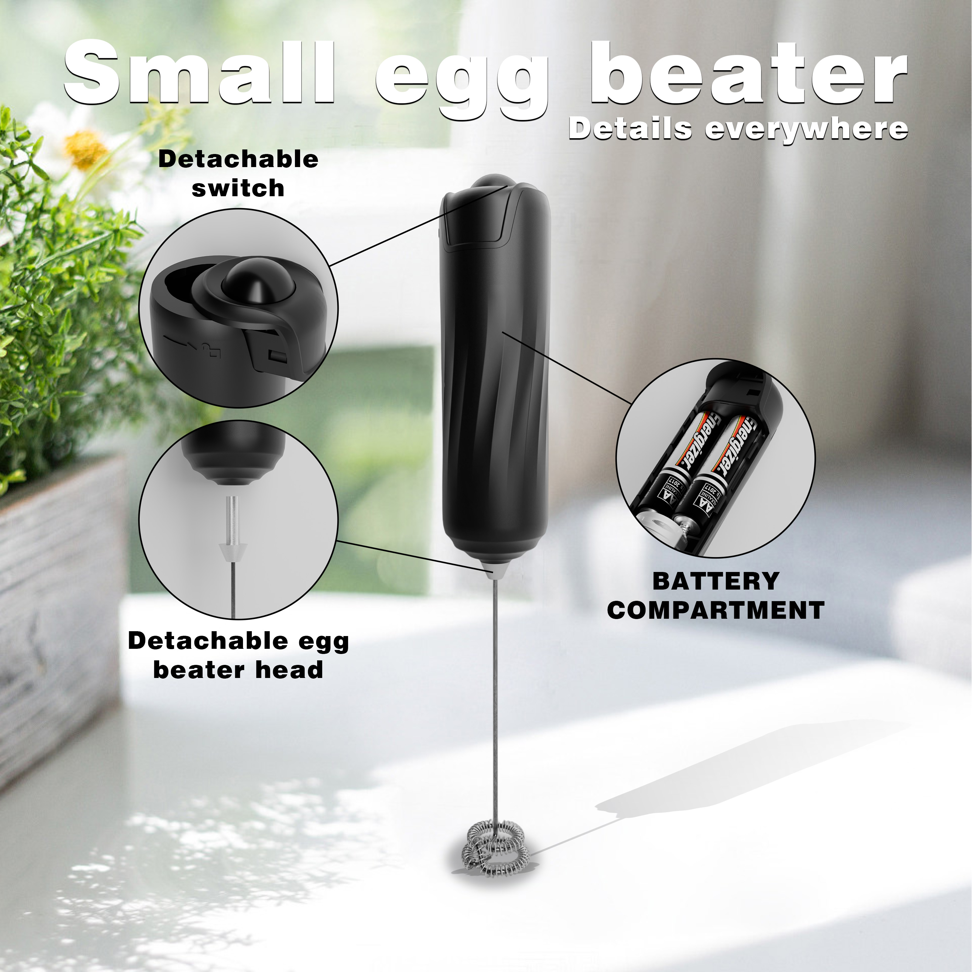 Powerful milk mixer and egg beater - Powerful electric hand-held mixer and egg beater for coffee, latte cappuccino, hot chocolate and coffee creamer - Super fast foam maker and drink mixer