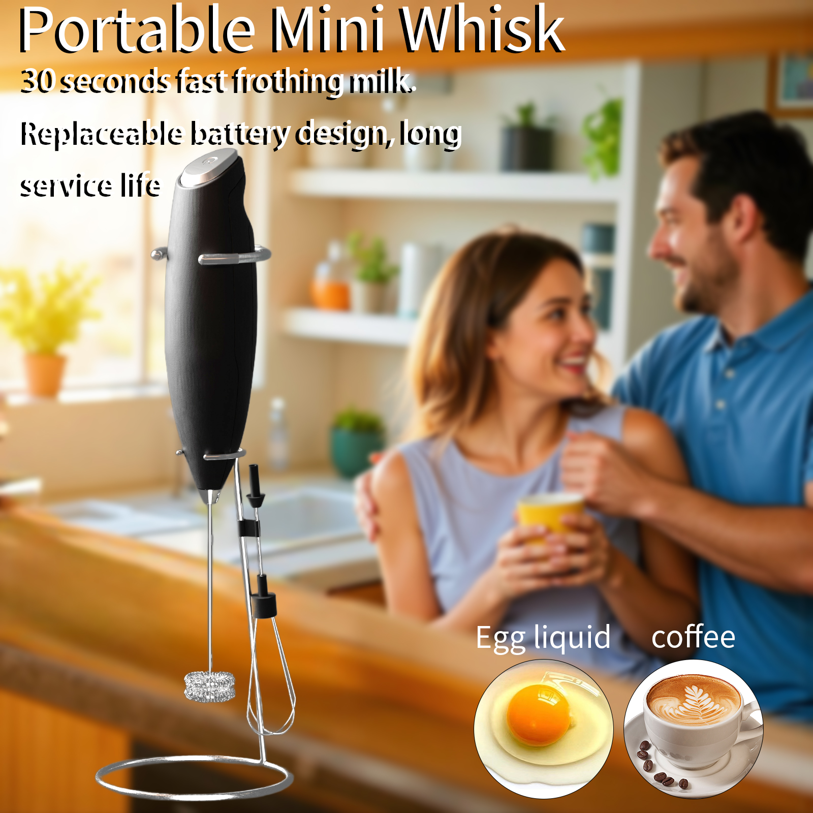 Two in one powerful milk mixer and egg beater - powerful electric hand-held mixer and egg beater for coffee, latte cappuccino, hot chocolate and coffee creamer - super fast foam maker and drink mixer