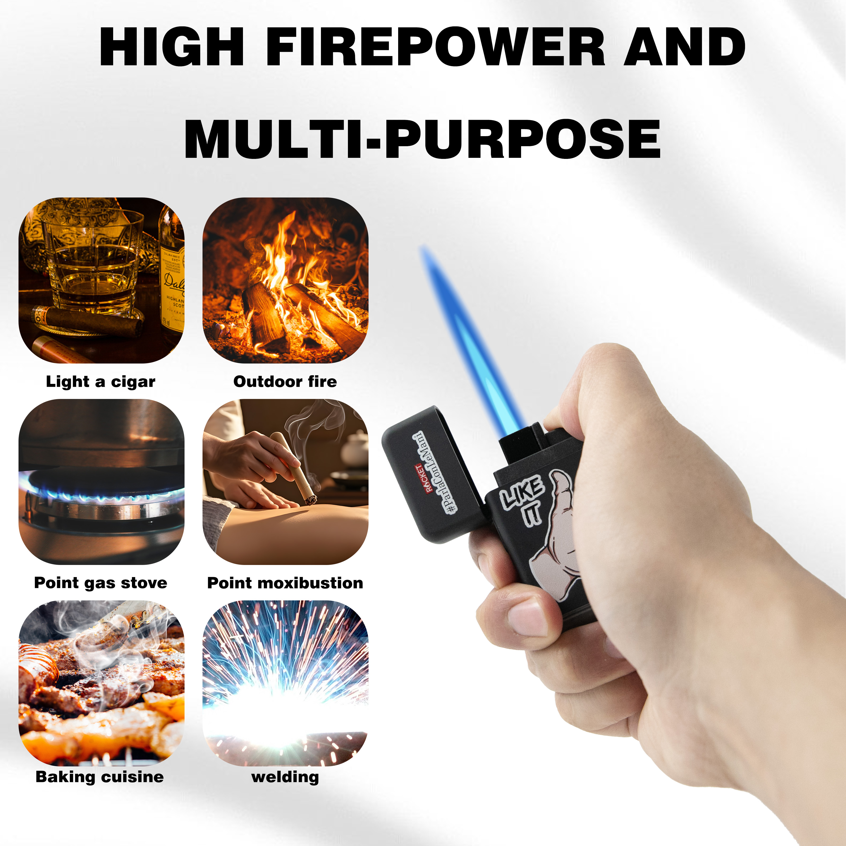 Windproof straight forward trend, personalized and simple lighter, inflatable, suitable for candles and fireplaces, barbecue, camping, outdoor use, multiple colors