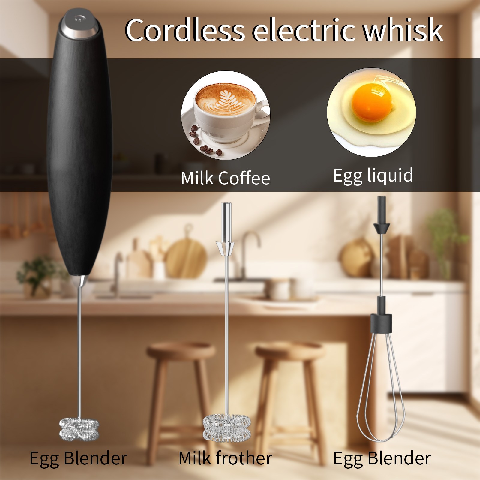 Two in one powerful milk mixer and egg beater - powerful electric hand-held mixer and egg beater for coffee, latte cappuccino, hot chocolate and coffee creamer - super fast foam maker and drink mixer