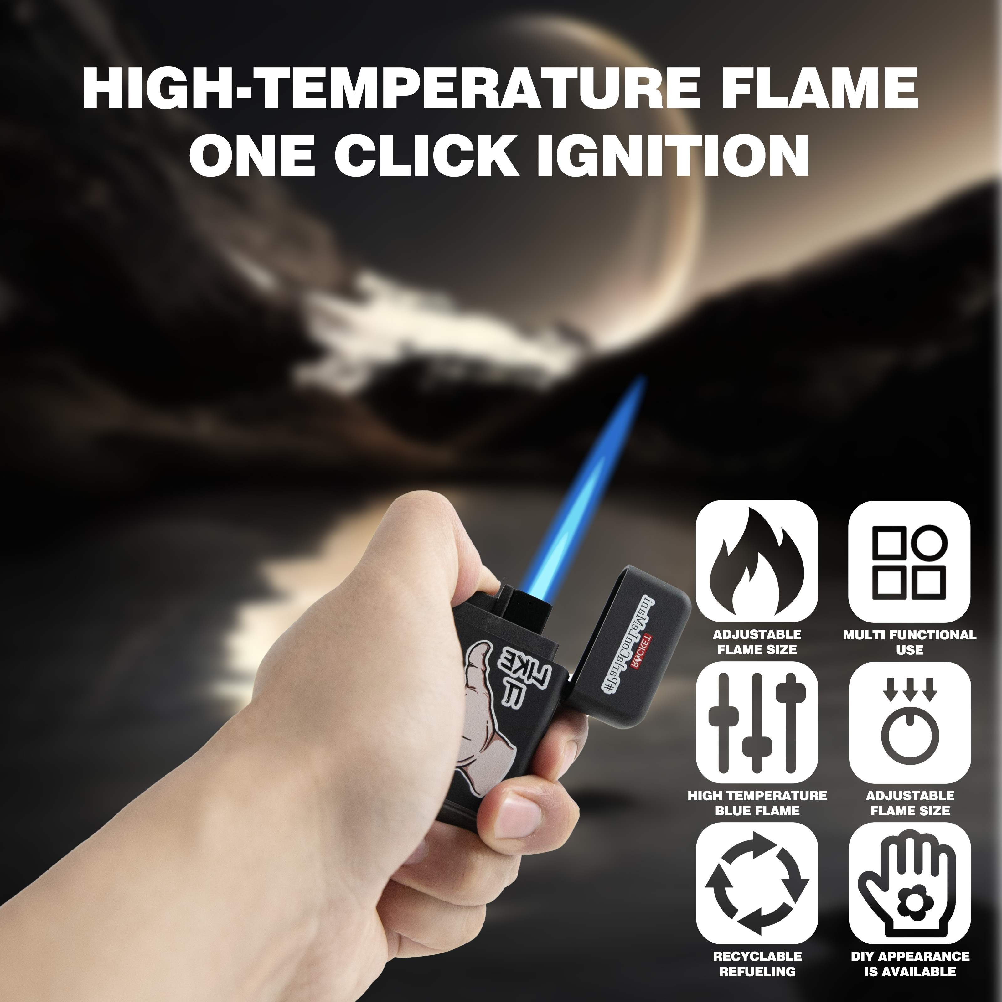 Windproof straight forward trend, personalized and simple lighter, inflatable, suitable for candles and fireplaces, barbecue, camping, outdoor use, multiple colors
