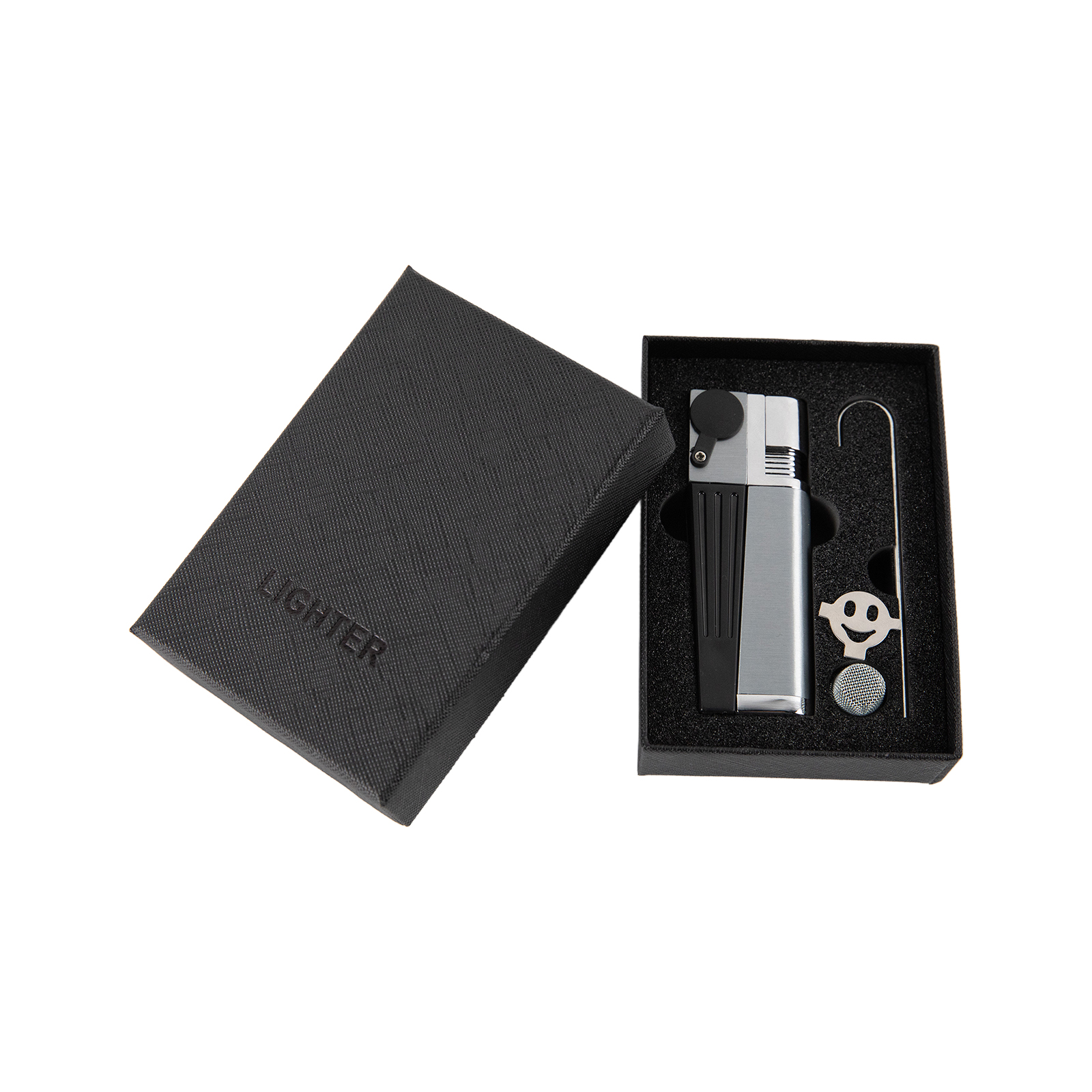 Pipe lighter, refillable lighter, 2-in-1 folding lighter, adjustable flame and refillable lighter, with gift box containing refilling aid (butane not included)