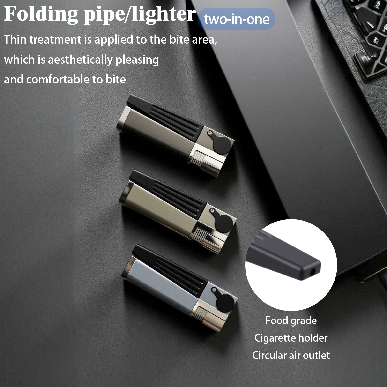 Pipe lighter, refillable lighter, 2-in-1 folding lighter, adjustable flame and refillable lighter, with gift box containing refilling aid (butane not included)