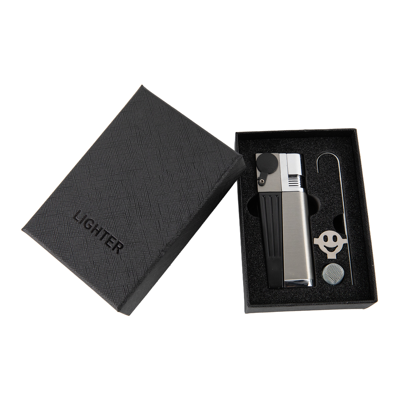 Pipe lighter, refillable lighter, 2-in-1 folding lighter, adjustable flame and refillable lighter, with gift box containing refilling aid (butane not included)